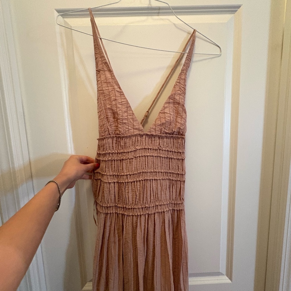 Zara Pale Pink Textured Midi Dress Size M Blogger Favorite - Picture 6 of 14